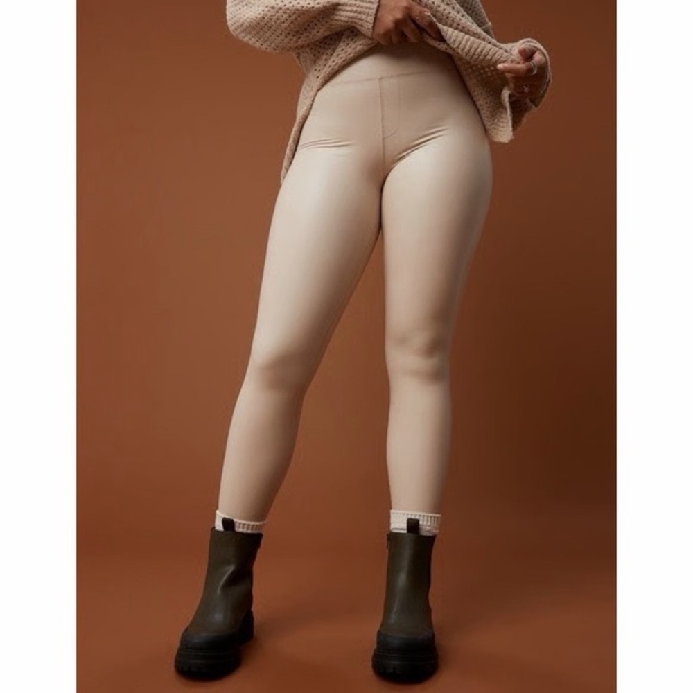 Offline‎ by Aerie Real Lux Faux Leather High Rise Leggings Tan Small